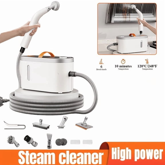 4.4 Bar High Pressure Handheld Steam Cleaner with 6 Multi-Functional Brush Heads, Fast Heating Large Capacity Steamer with Dual Overheat Safety Lock for Kitchen, Bathroom, Floor, Sofa, Auto & Househo