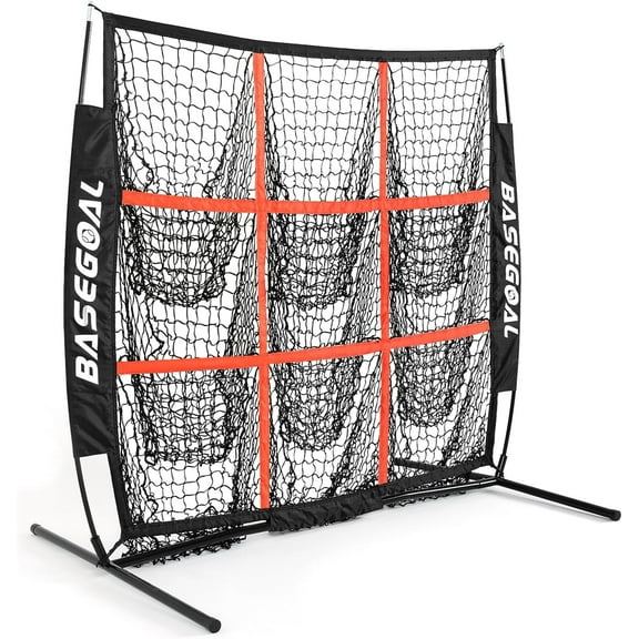 4'4' Baseball Backstop Net, Pitching Strike Zone Target Net with 9 Pocket, Baseball Practice Net for Hitting Pitching Batting Catching Practice