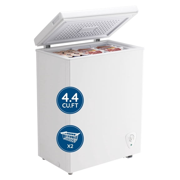 4.4 CU FT Mini Chest Freezer with 2 Removable Baskets Small Deep Freezer with 7 Adjustable Temperature For Office, White