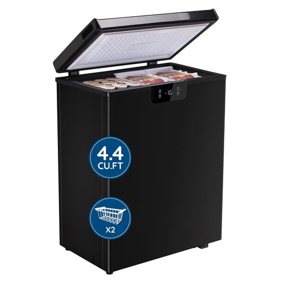 4.4 CU FT Mini Chest Freezer with 2 Removable Baskets Small Deep Freezer with LED Temperature Control For Office, Black