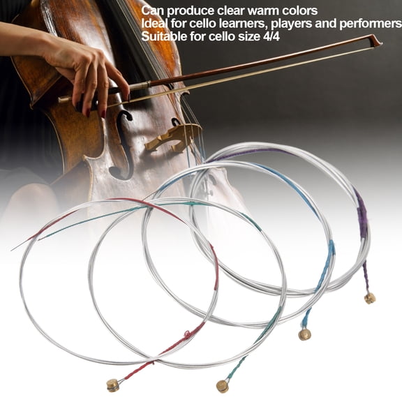 4/4 Cello String Set, 4-Pack Copper  Zinc Alloy Replacement Strings for Full Size Musical Instruments, Silver 4Pcs 4/4