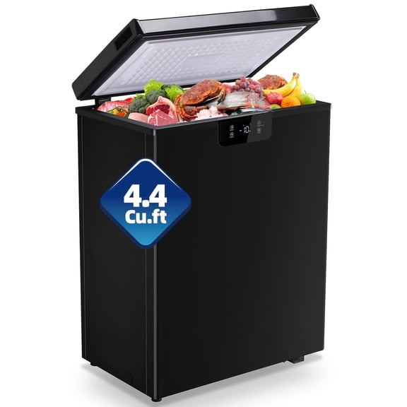 4.4 Cu.ft Chest Mini Freezer with Digital LED Thermostat Deep Freezer for Bulk Storage Top Open Door 2 Removable Baskets Small Freezer with Wheels for Home Apartment Kitchen Black