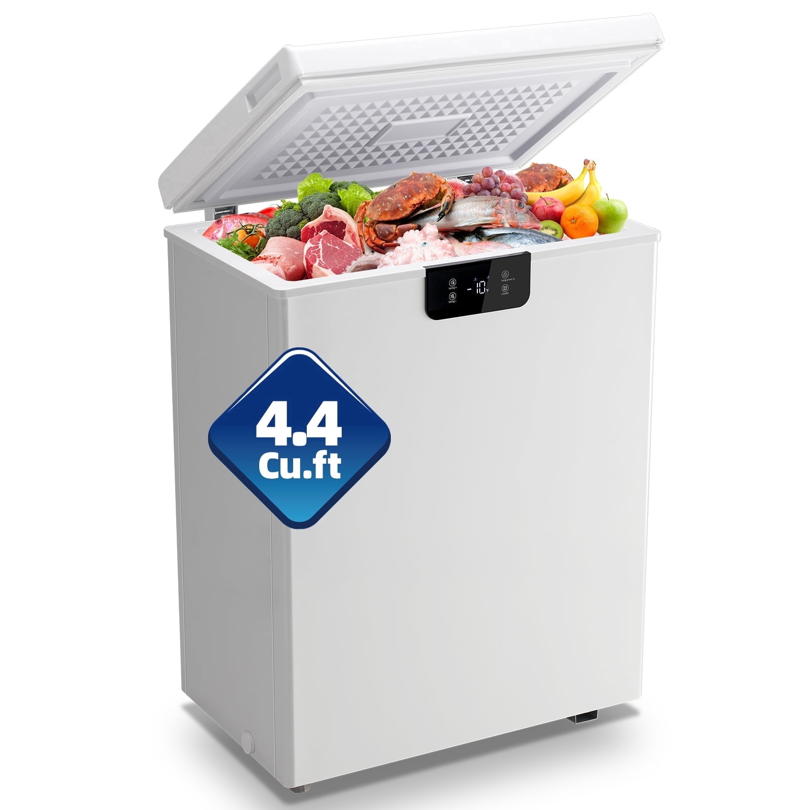 4.4 Cu.ft Chest Mini Freezer with Digital LED Thermostat Deep Freezer for Bulk Storage Top Open Door 2 Removable Baskets Small Freezer with Wheels for Home Apartment Kitchen White