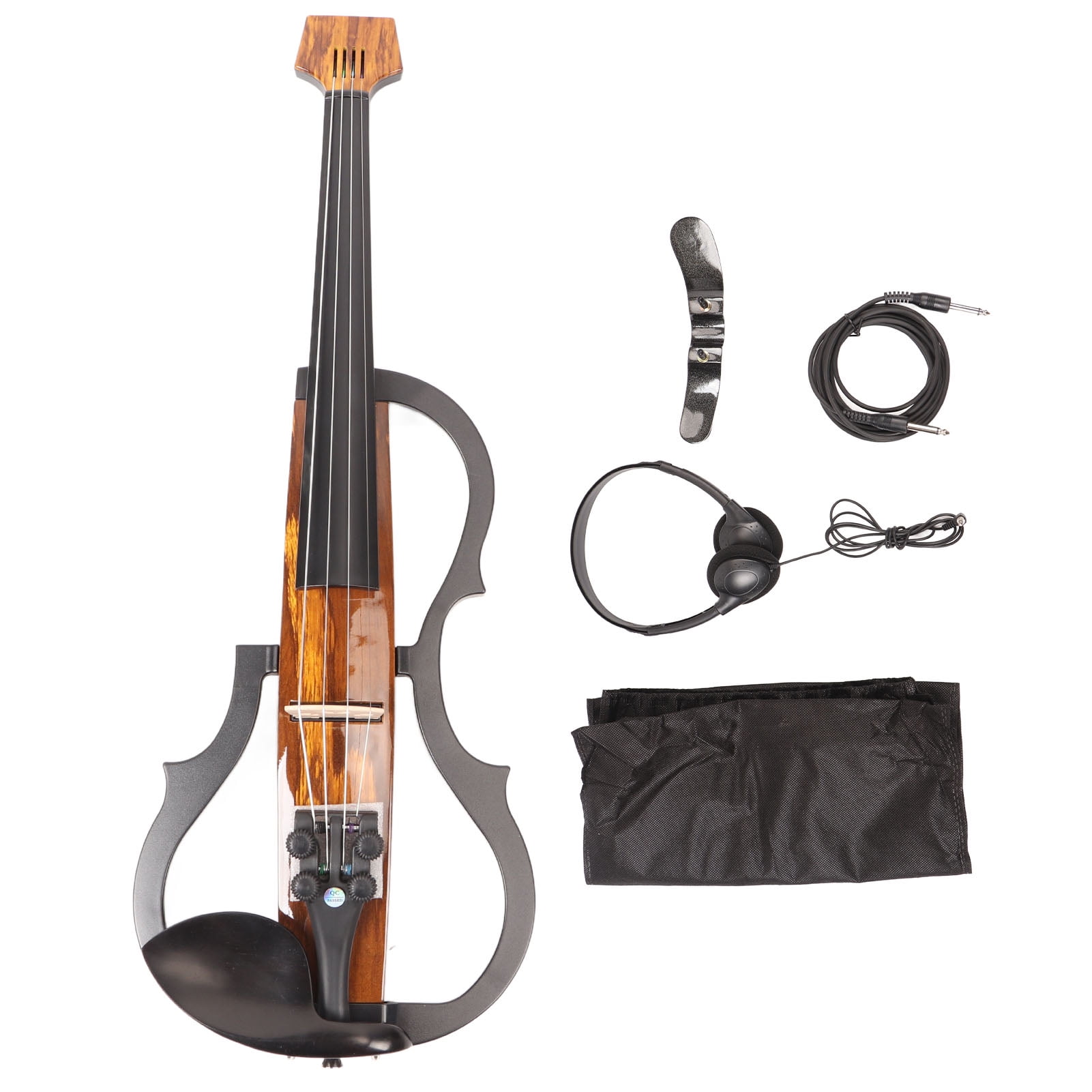4/4 Electric Violin Dark Colored Wood Grain Carbon Fiber Full Size Silent Electric Violin for Beginners Performance