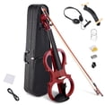 thumbnail image 1 of 4/4 Electric Violin Full Size Wood Silent Fiddle Stringed Instrument Bow Headphone Case Jujube Red, 1 of 12