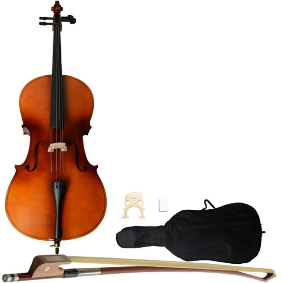 4/4 Full-Size Acoustic Cello Set with Portable Bag, Bow and Rosin, Beginners, Adults & Kids String Musical Instruments (Natural)