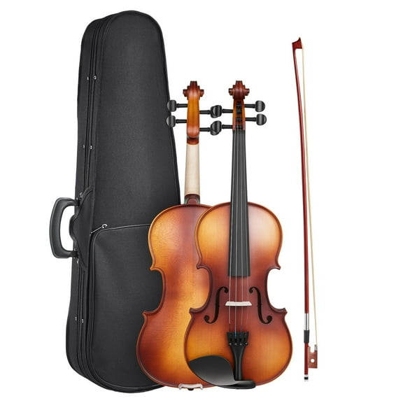 4 4 Full Size Adult Violin Fiddle Set with Hard Case Rosin Bow Shoulder Rest Bridge Extra Strings Professional Solidwood Matte Brown