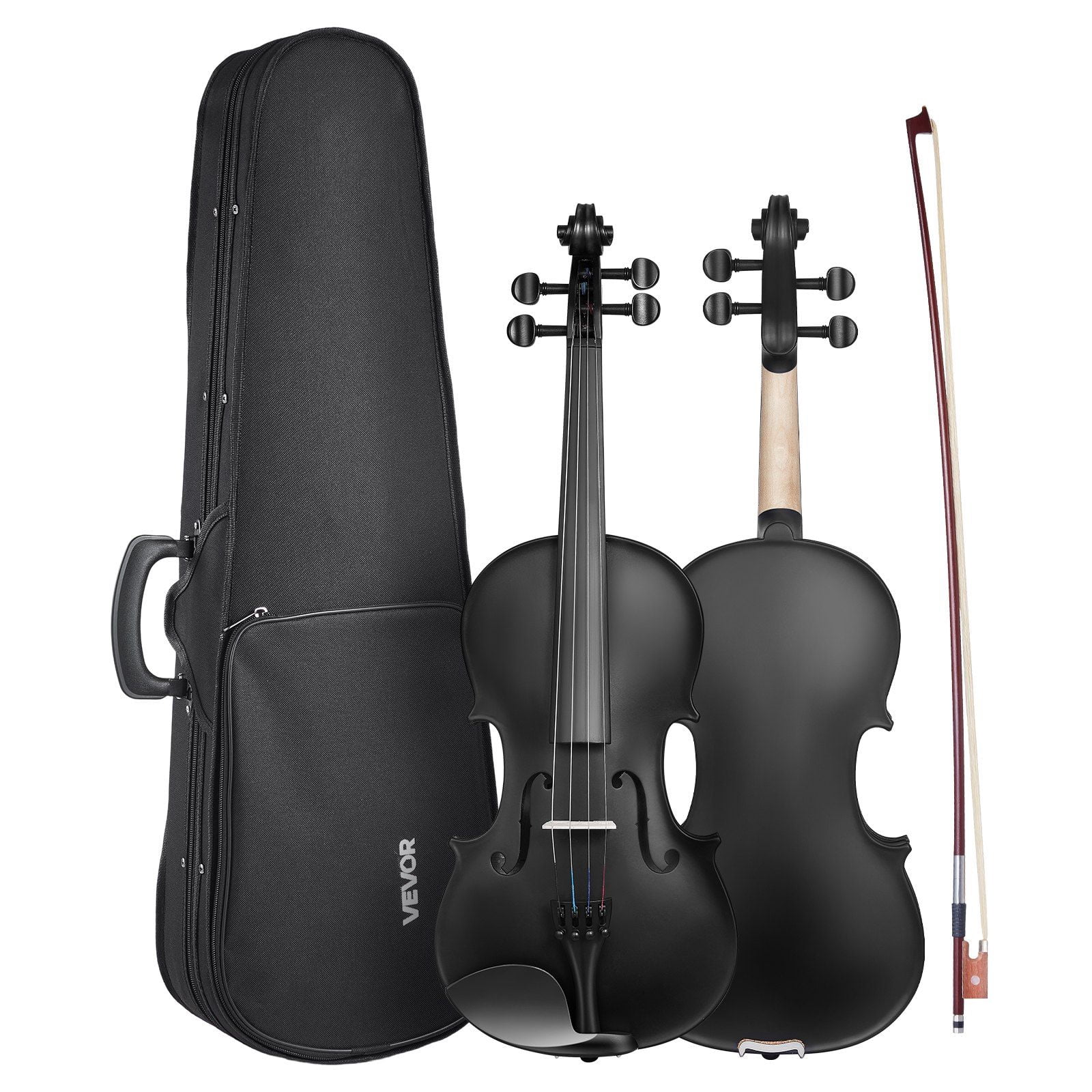 4 4 Full Size Adult Violin Fiddle Set with Hard Case Rosin Bow Shoulder Rest Bridge Tuner Extra Strings Professional Solidwood Black
