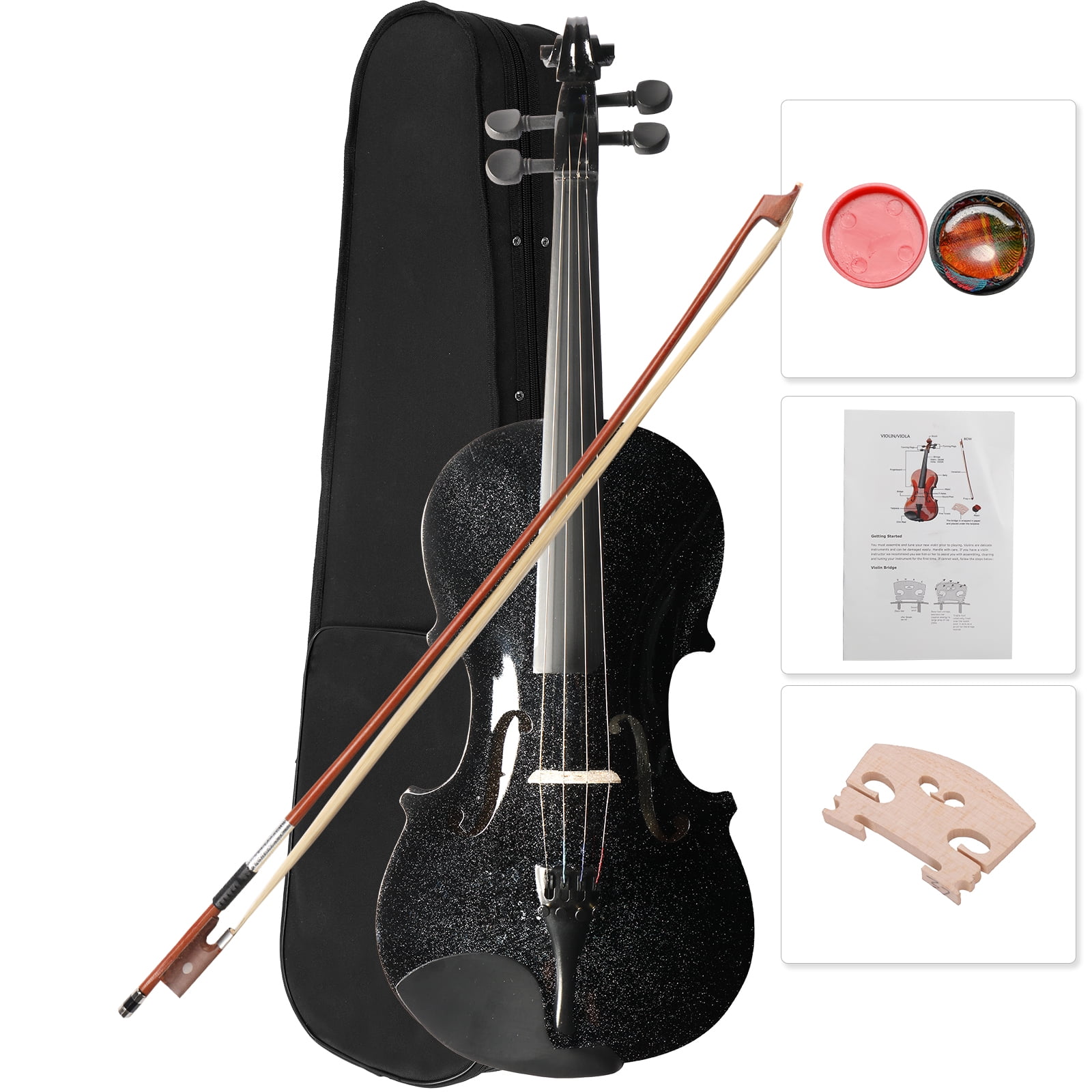 4/4 Full Size Black Acoustic Violin Set, Complete with Case, Bow and Rosin for Beginners Adults Teens (Ages 11+)