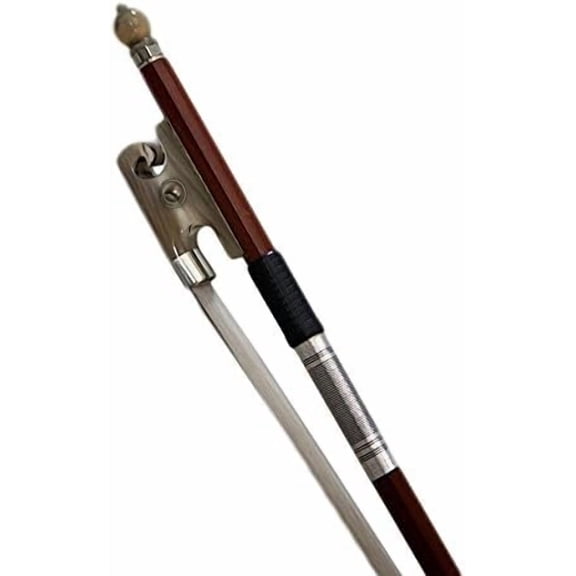 4/4 Full Size Violin Bow Brazil Wood Mongolian Horsehair Round Stick Ox Bone Artist Frog Fully-Line Abalone Inlay Silver Wrap$$Music