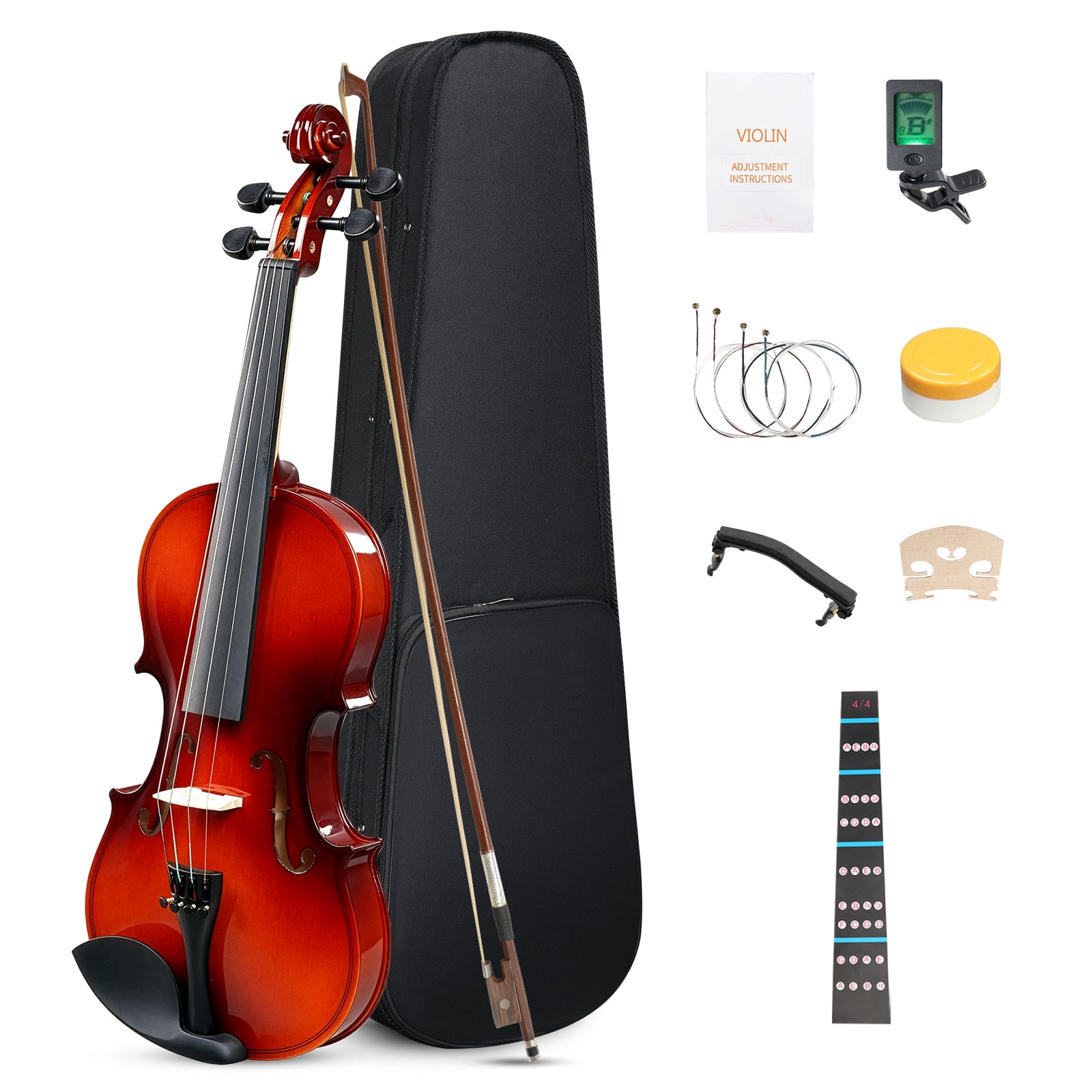 4/4 Full-Size Violin Set with Laminated Spruce Top and Maple Back, Complete Beginner Kit with Case, Bow, Rosin, Shoulder Rest, Tuner and Spare Strings