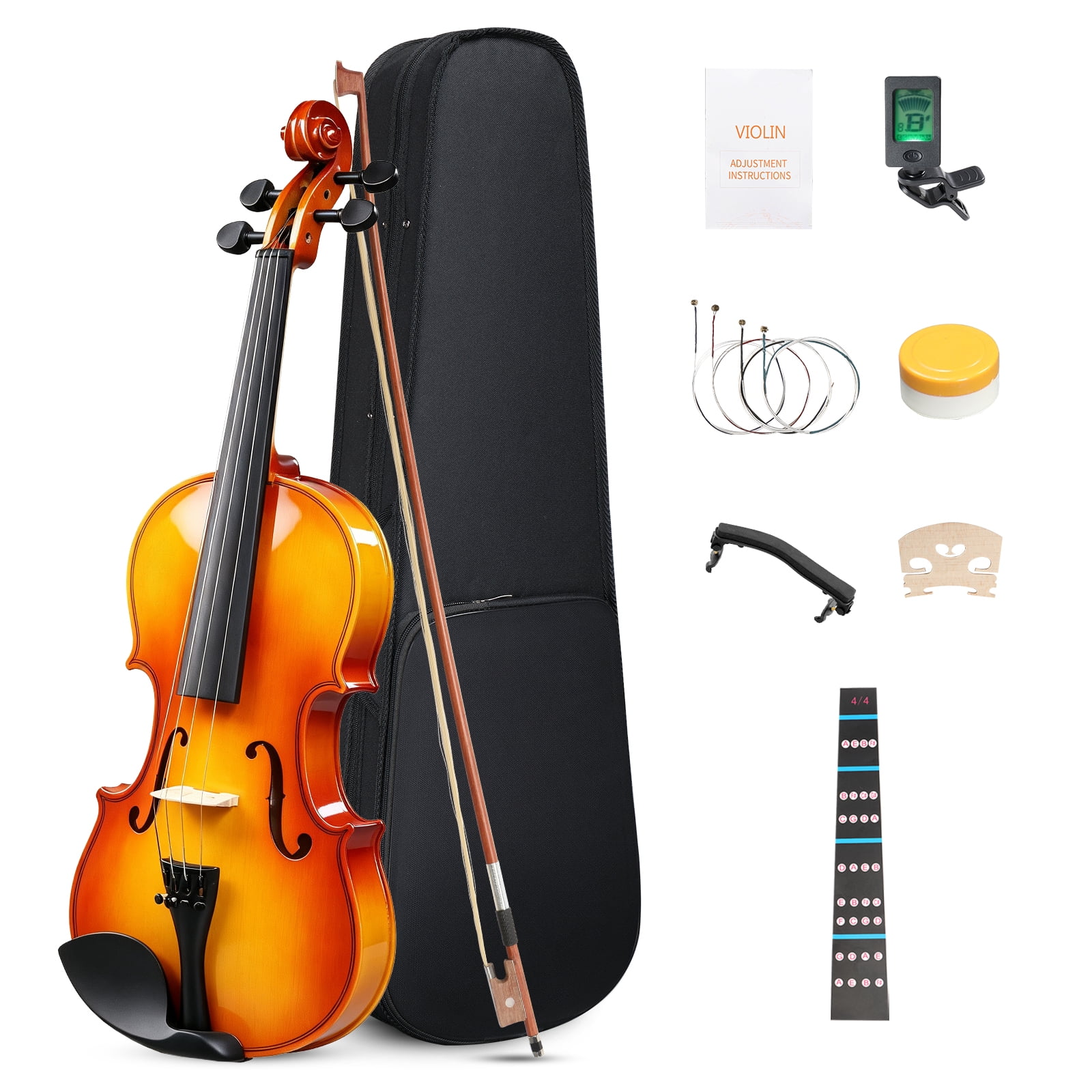 4/4 Full-Size Violin Set with Laminated Spruce Top and Maple Back, Steel-Core Strings, Complete Beginner Kit for Students and Adults
