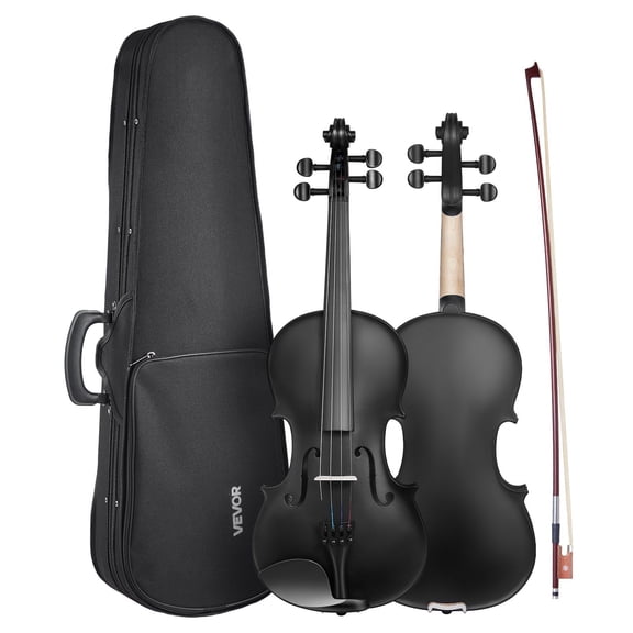 4/4 Full Size Violin for Adults,Complete Beginner Violin Set with Hard Case,Bow,Rosin&Accessories,Solid Wood Fiddle Instrument (Black)