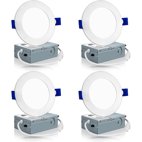 4 4 Inch Recessed Ceiling Light with Junction Box, 3000K/4000K/5000K Selectable, 9W=75W 750LM, Dimmable Canless Downlights, ETL and Energy Listed
