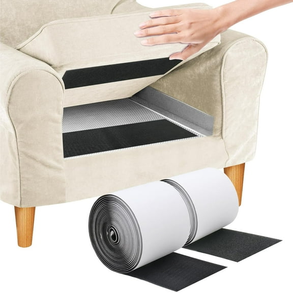 4.4 Inch x 19 Feet Strips with Adhesive Heavy Duty, Black Couch Cushion Tape, Nylon Sticky Back Fastener Roll, Non Slip Rug Grippers, Keep Couch Cushions from Sliding