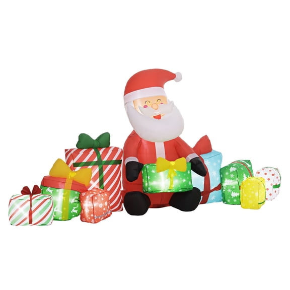 4.4' Inflatable Santa Claus with Gift Boxes, LED Lights, Outdoor Christmas Decoration
