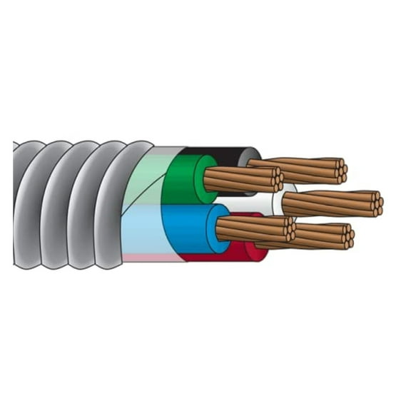 4/4 Metal Clad (MC) Cable with Ground, Aluminum Armored, Stranded Copper Conductors (5FT Cut)