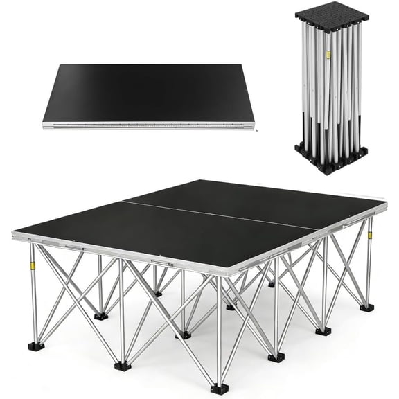 4‘×4’ Portable Foldable Stage,Modular Staging System with 1600lbs Capacity,16.54" Fixed Height,Tool-Free Setup,Anti-Slip Surface,Aluminium Alloy for Wedding,Concert,Bar,Shool Performances,Events