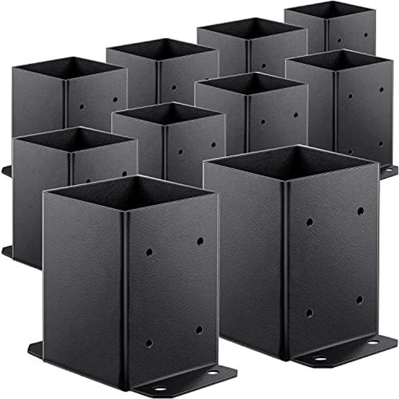 44 Post Base 10 Pcs Post Base Brackets,Inner Size 3.6"x3.6" Heavy Duty Powder-Coated Post Anchor Matte Black Wood Post Brackets for Pavilion Deck Railing Support Deck Base Plate
