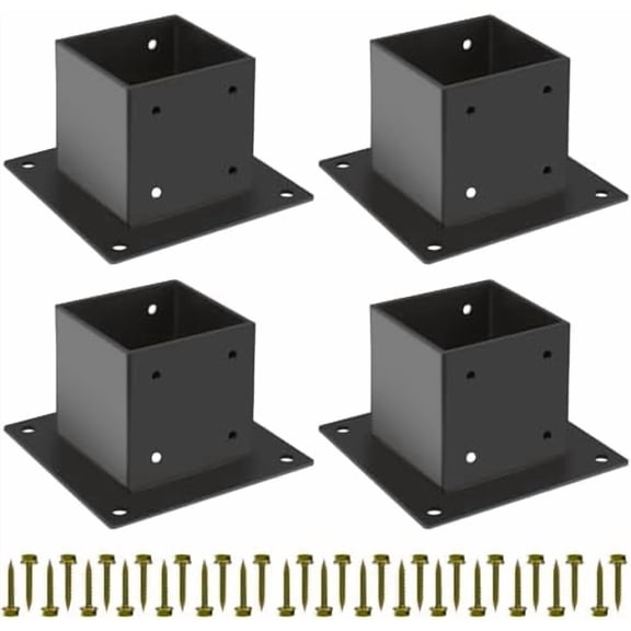 4×4 Post Base 4 Pcs,Deck Post Brackets,Inner Size 3.5"x3.5" Thick Steel Fence Post Anchor Base,Black Powder Coated Heavy Fence Post,for Supports Porch Railing Post Holders Pergola Brackets