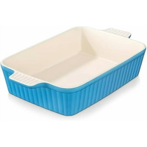 4.4 QT Baking Dish, 9x13 Large Casserole Dish for Oven, Ceramic Baking Pan, Rectangular Lasagna Pan Deep with Handles for Baking, Durable Microwave Oven Safe, Blue, Series BAKE-BAKE