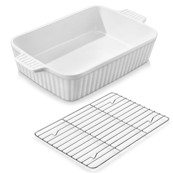 4.4 QT Baking Dish, 9x13 Large Casserole Dish for Oven, Ceramic Baking Pan, Rectangular Lasagna Pan Deep with Handles for Baking, Durable Microwave Oven Safe, Wedding Gift,White
