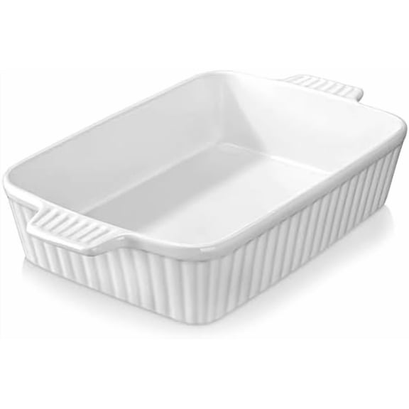4.4 QT Baking Dish, 9x13 Large Casserole Dish for Oven, Ceramic Baking Pan, Rectangular Lasagna Pan Deep with Handles for Baking, Durable Microwave Oven Safe, Wedding Gift,White, Series BAKE-BAKE