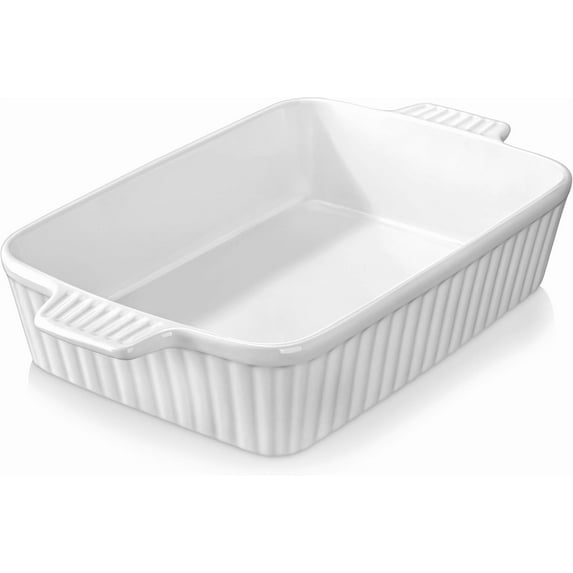 4.4 QT Baking Dish, 9x13 Large Casserole Dish for Oven, Ceramic Baking Pan, Rectangular Lasagna Pan Deep with Handles for Baking, Durable Microwave Oven Safe, White, Series BAKE-BAKE