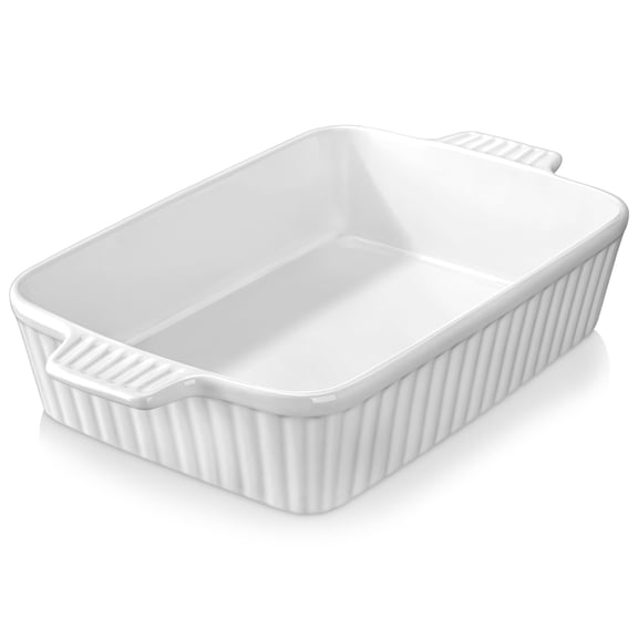 Rectangular Ceramic Baking Dish 4.4 QT White Oven Safe Casserole Lasagna Pan