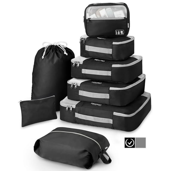 4+4 Set Packing Cubes, Travel Luggage Organizers,Black