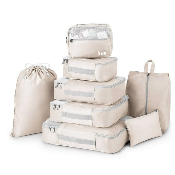 4+4 Set Packing Cubes, Travel Luggage Organizers,Cream