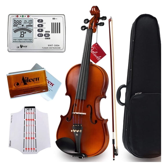 4/4 Violin Outfit for Beginners - Solid Wood Ebony Student Violin, Bow, Case & Accessories - Aileen Beginner Series, Teachers Approved, Ready to Play