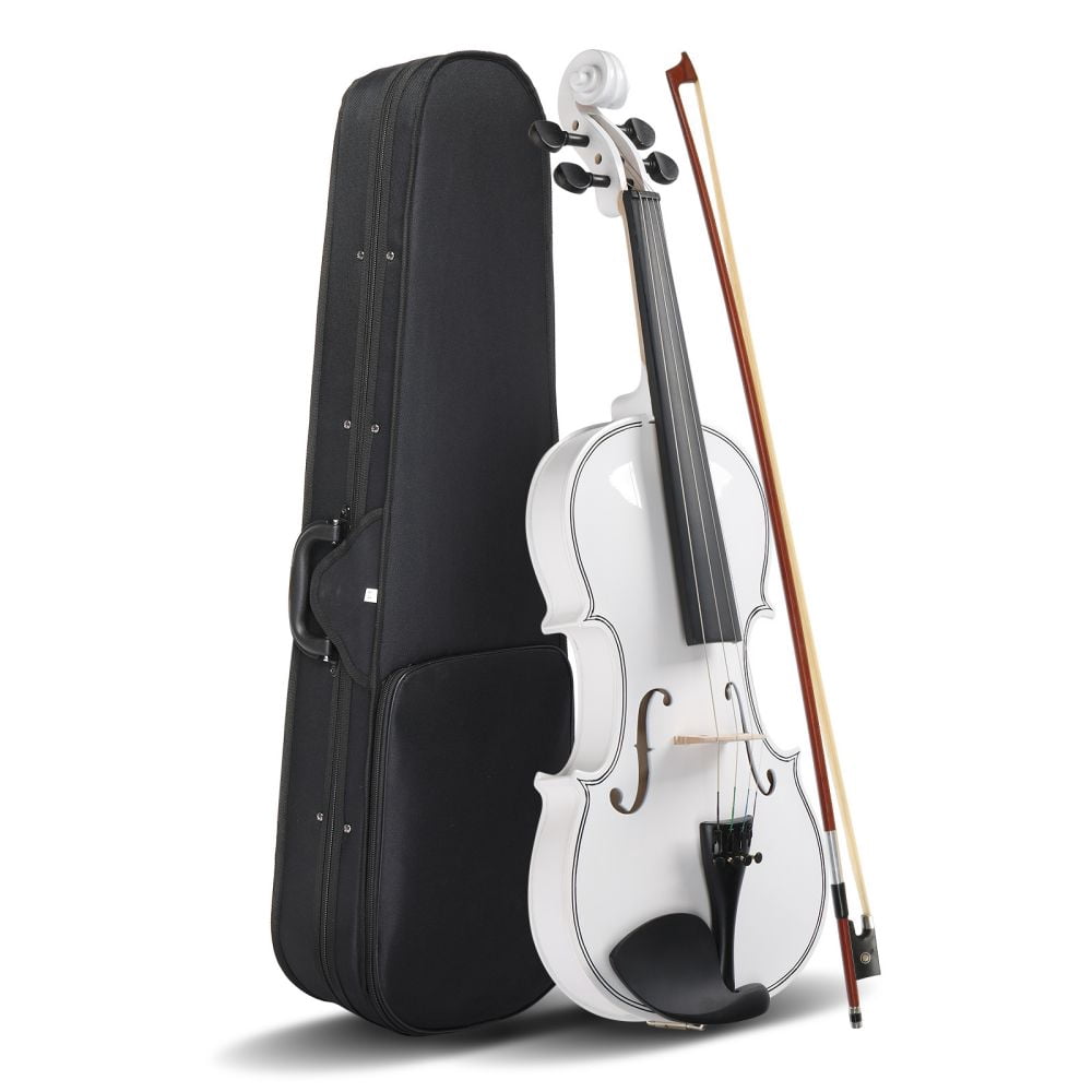 4/4 Violin Set Full Size Fiddlewith Hard Case, Shoulder Rest, Rosin, Bow and Extra Strings, for Adults Beginner Students (White)