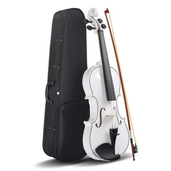4/4 Violin Set Full Size Fiddlewith Hard Case, Shoulder Rest, Rosin, Bow and Extra Strings, for Adults Beginner Students (White)