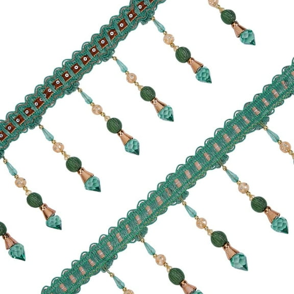 4.4 Yard Green Beads Tassel Curtain Trim 5.1 Inch Wide Beading Fringe Trimming Beaded Hanging Ball Tassel Fringe Trim Polyester Fringe Lace Ribbon for Cover Edge Decorative Curtain DIY Craft