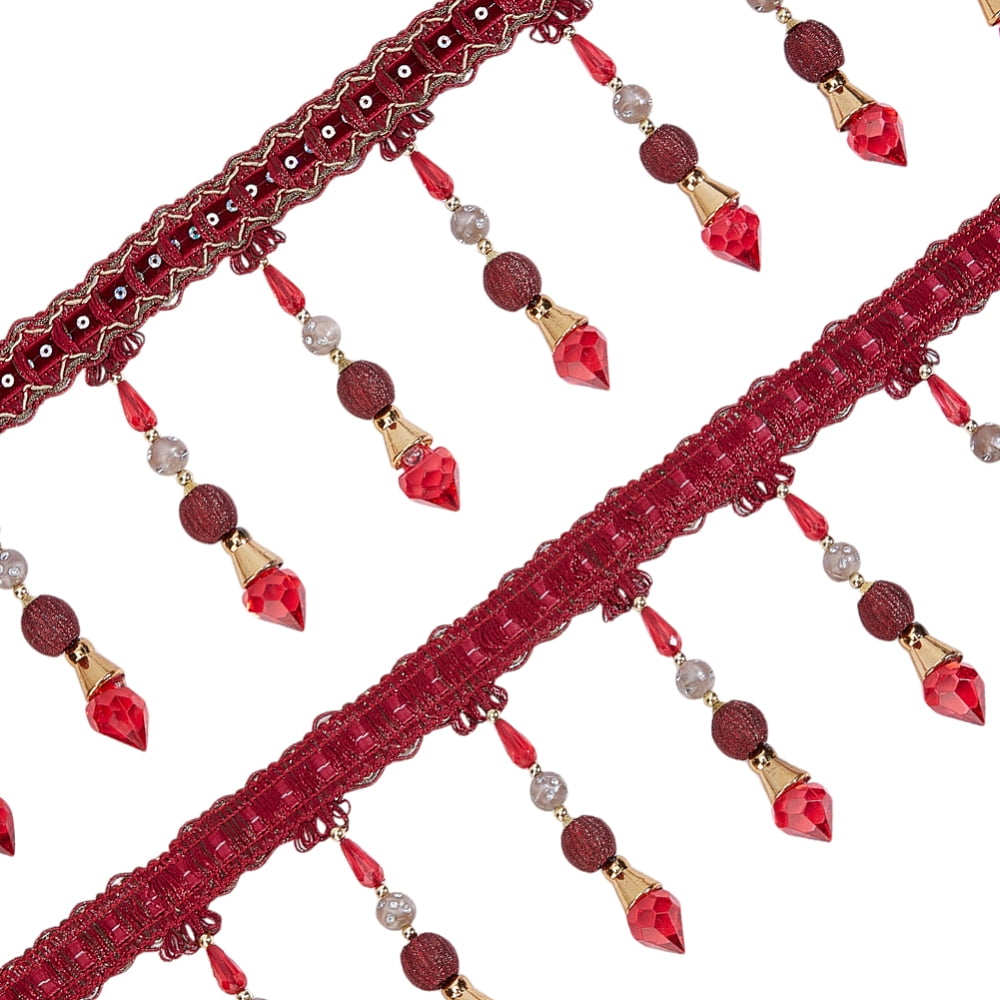 4.4 Yard Red Beads Tassel Curtain Trim 5.1 Inch Wide Beading Fringe Trimming Beaded Hanging Ball Tassel Fringe Trim Polyester Fringe Lace Ribbon