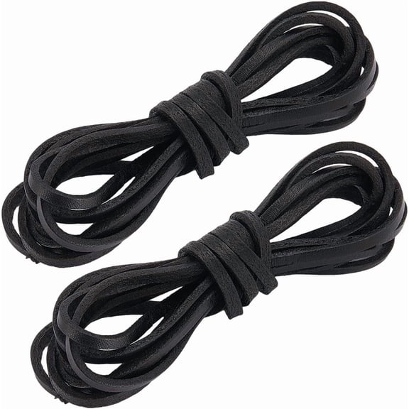 4.4 Yards Cowhide Leather Boot Lace Cord 3mm Black Natural Full Grain Flat Leather Jewelry Lacing Strip Braiding String Rope for Bracelets Necklace Handbags Sheaths DIY Crafting