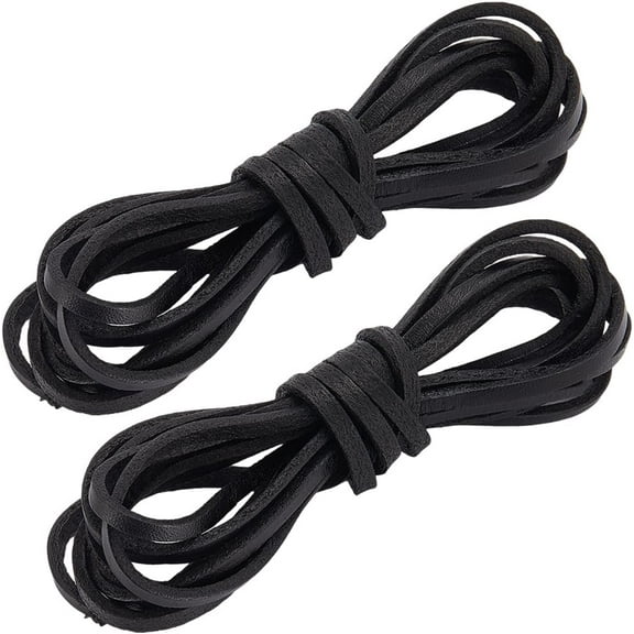 4.4 Yards Cowhide Leather Lace Cord 3mm Black Natural Full Grain Flat Leather Jewelry Lacing Strip Braiding String Rope for Bracelets Necklace Handbags Sheaths DIY Crafting Black