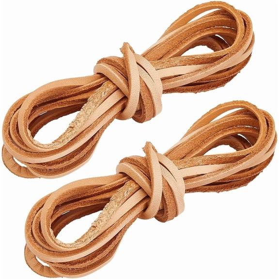 4.4 Yards Cowhide Leather Laces Cord 3mm Light Brown Natural Full Grain Genuine Leather Flat Jewelry Lacing Strip Braiding String for Bracelets Necklace Handbags Sheaths DIY Crafting Sienna