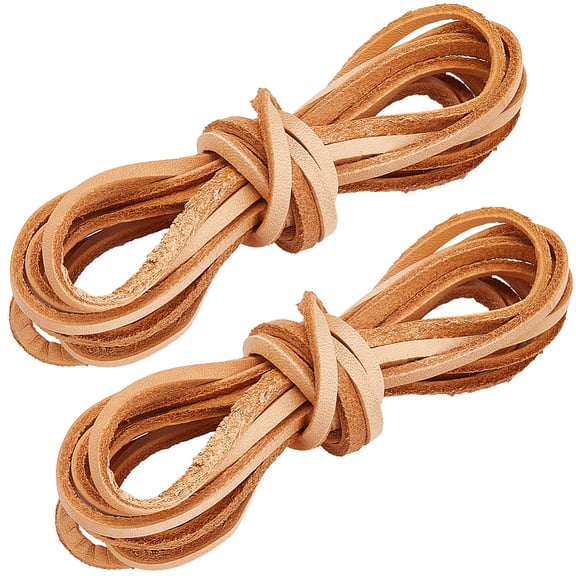 4.4 Yards Cowhide Leather Laces Cord 3mm Light Brown Natural Full Grain Genuine Leather Flat Jewelry Lacing Strip Braiding String