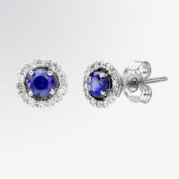 4.40 CT Ceylon Sapphire with Diamond Cluster Stud Earring, 14K White Gold