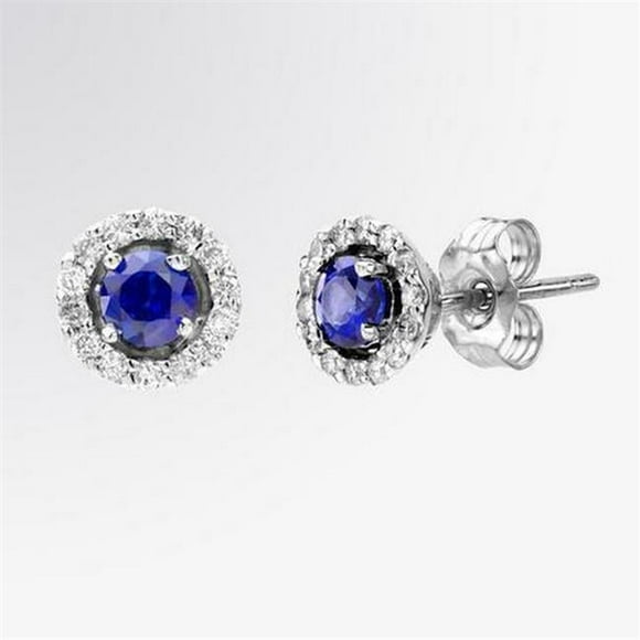 4.40 CT Ceylon Sapphire with Diamond Cluster Stud Earring, 14K White Gold