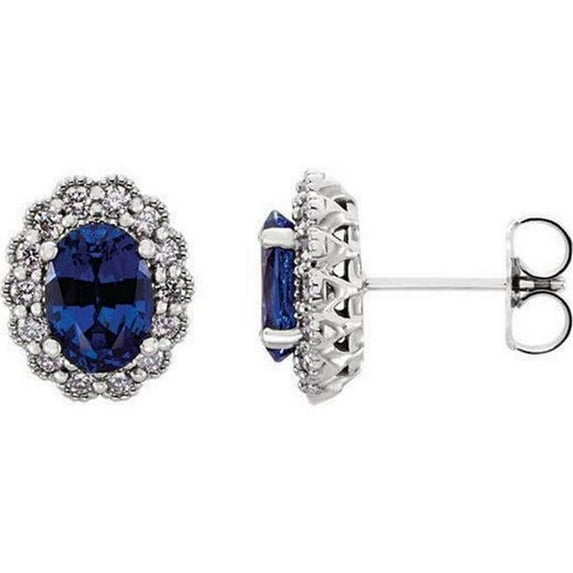 4.40 CT Oval Cut Ceylon Sapphire Womens Stud Earring, White Gold