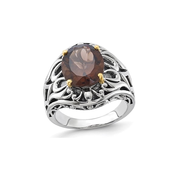 4.40 Carat (Ctw) Smokey Quartz Ring in Sterling Silver with 14K Gold Accent