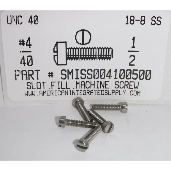 #4-40X1/2 Fillister Head Slotted Machine Screws 18-8 Stainless Steel (50)