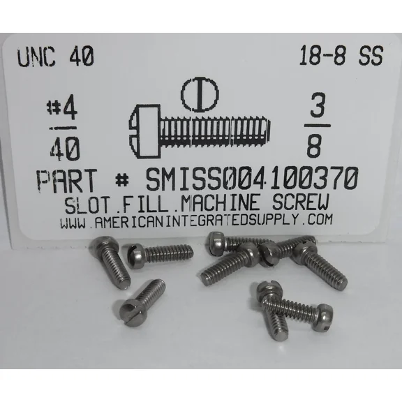 #4-40X3/8 Fillister Head Slotted Machine Screws 18-8 Stainless Steel (50)