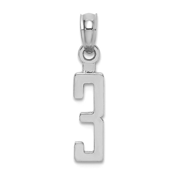 4.41mm 14k Solid White Gold Polished Sport game Number 3 Pendant Necklace Pendant for Women