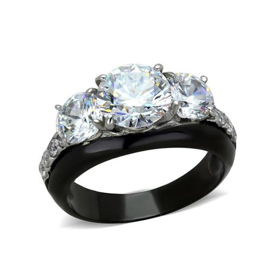 4.45 Ct Round Cut AAA Cz Black Stainless Steel Engagement Ring Women's Size 8