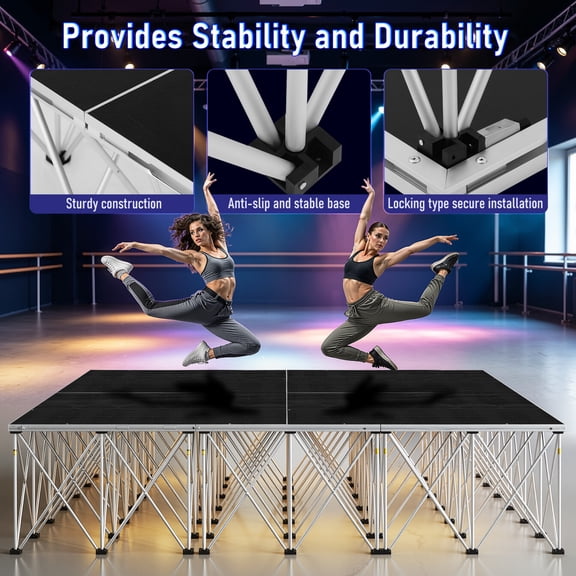 44FT Foldable Stage Platform with 24" Height, 1540lbs Heavy Duty Portable Stages with Anti-Slip Textured Surface for Concert/Wedding/DJ Performance/Commercial Events