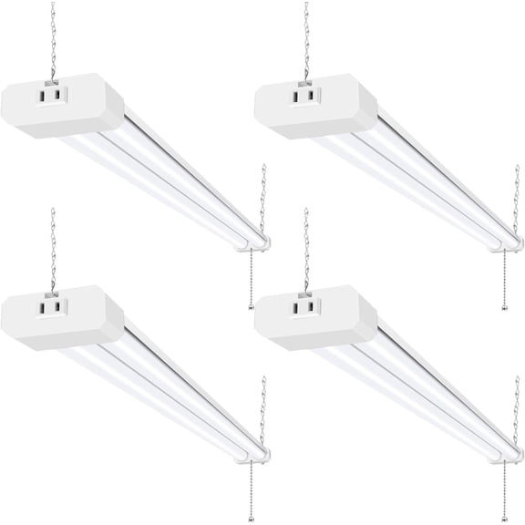 4 4FT Linkable Shop Light for Garage, 6500lm, 4FT 60W Utility Light Fixture, 5000K Daylight Workbench Light with Plug, or Surface Mount, White - ETL